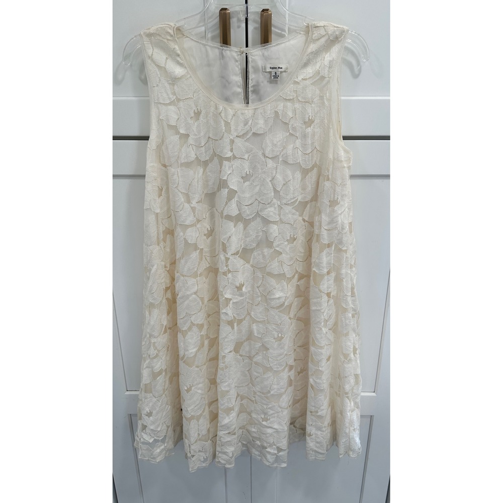 Sophie Max Womens Ivory‎ Floral Lace Sleeveless Shift Dress Size S